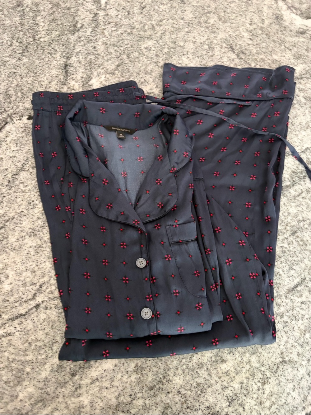 Banana Republic Navy Pajama Set with Red Floral Print